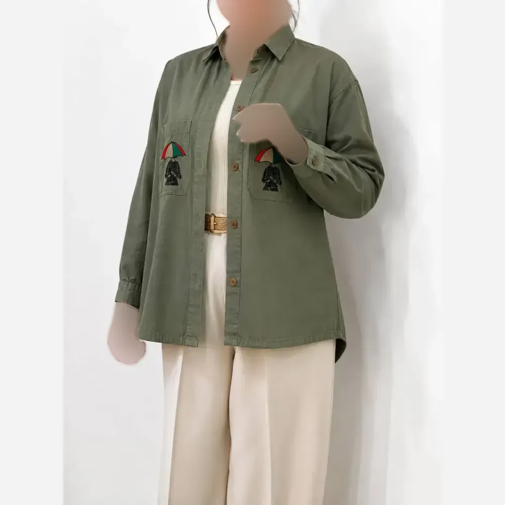 مانتو کتان پاییزه گرم بالا گلدوزی شده مدل چتری