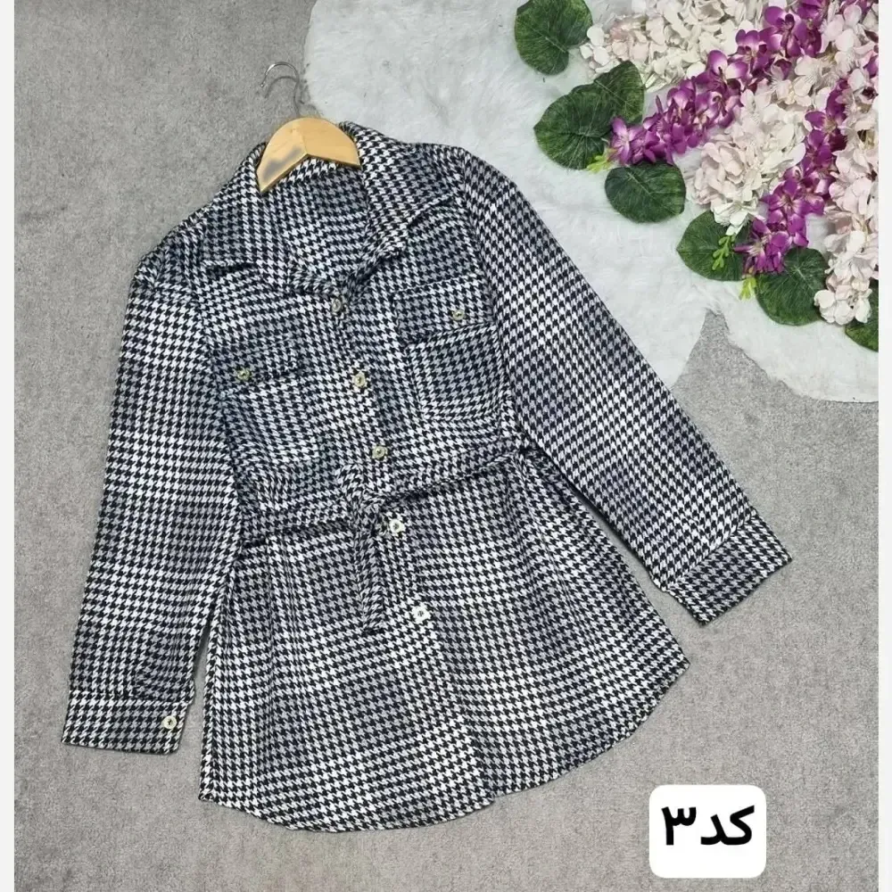 مدل گیسو مانتو چهارخانه پشمی ضخیم فری سایز 36 تا 46 کمربنددار