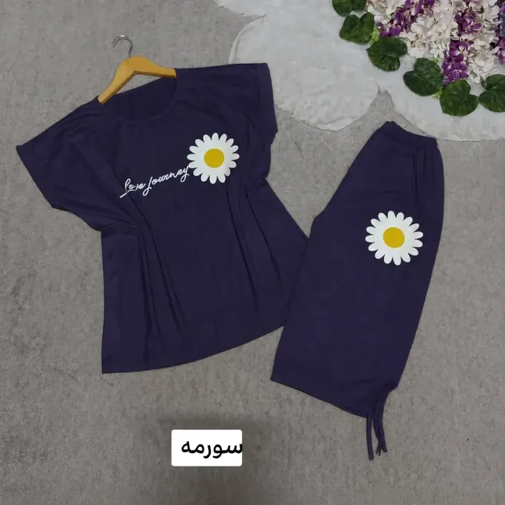 ست تاب شلوارک زنانه ویسکوز پنبه طرح گل سایز فری 36 تا 46