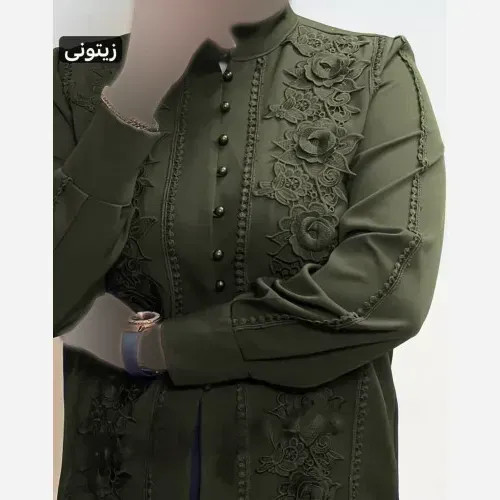 شومیز مزونی شیک و خاص گلبرجسته سایز بزرگ جنس الیزه مصری و گیپور ترک