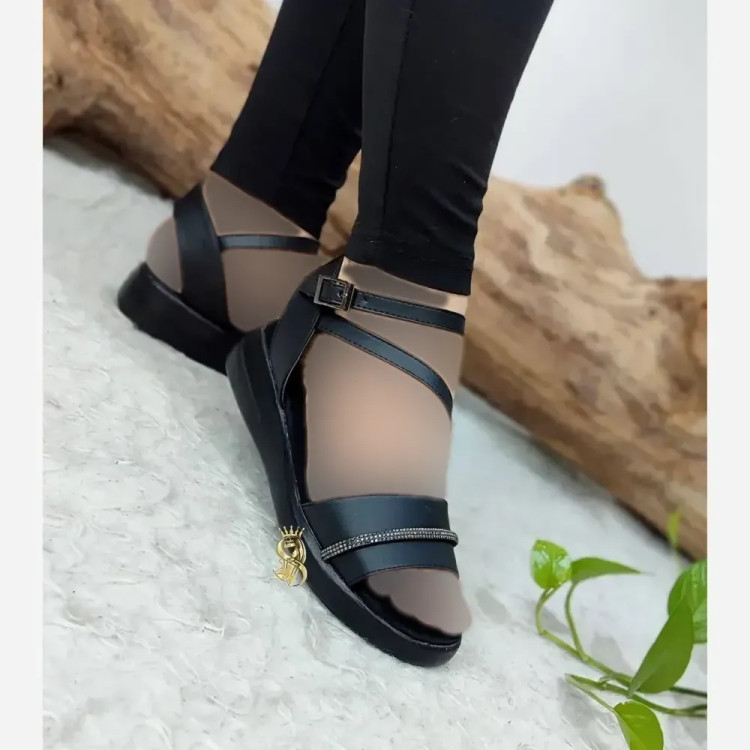 صندل طبی زنانه مدل نرگس رویه چرم مشکی سایزبندی 37 تا 40