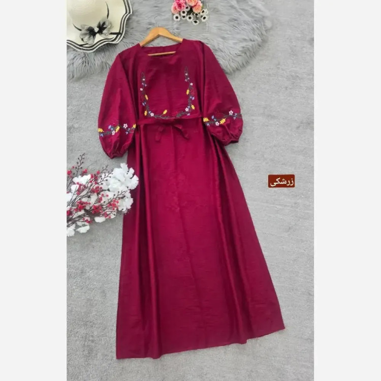 کفتان گلدوزی گلبرگ بابوس فری سایز قد 138 دور سینه 120 کرم نسکافه ای سبز سدری زرشکی