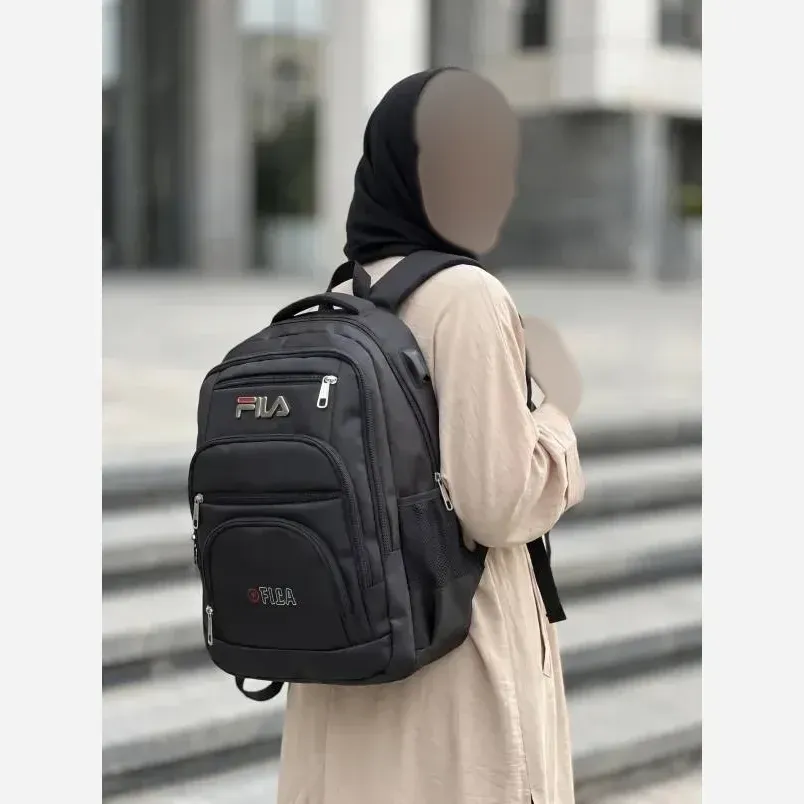 کوله پشتی دبیرستانی برزنتی درجه یک با جای لپ تاپ و دو جیب قمقمه در رنگبندی FILA و CAT