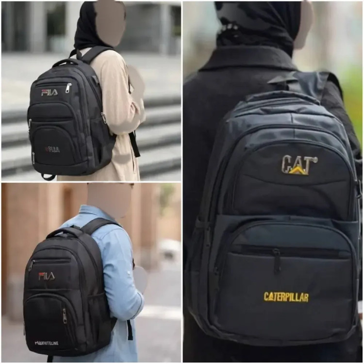 کوله پشتی دبیرستانی برزنتی درجه یک با جای لپ تاپ و دو جیب قمقمه در رنگبندی FILA و CAT