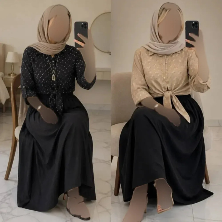 ست شومیز گره ای و دامن شانتون زنانه فری سایز در رنگ بندی متنوع