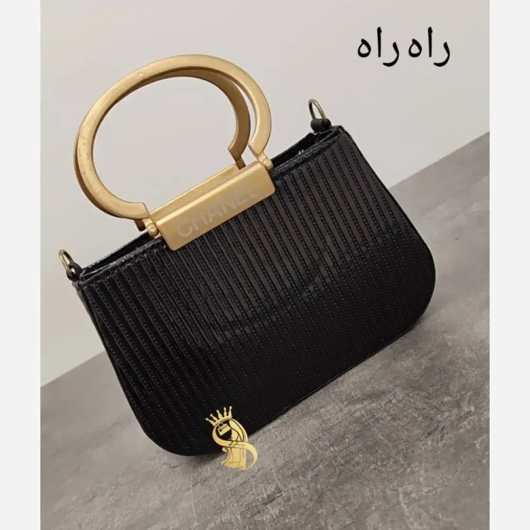 کیف مجلسی زنانه مدل فشن استرج نگینی رنگ راه راه سنگی پلنگی