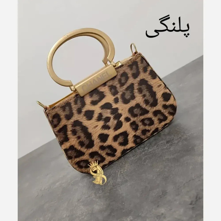 کیف مجلسی زنانه مدل فشن استرج نگینی رنگ راه راه سنگی پلنگی