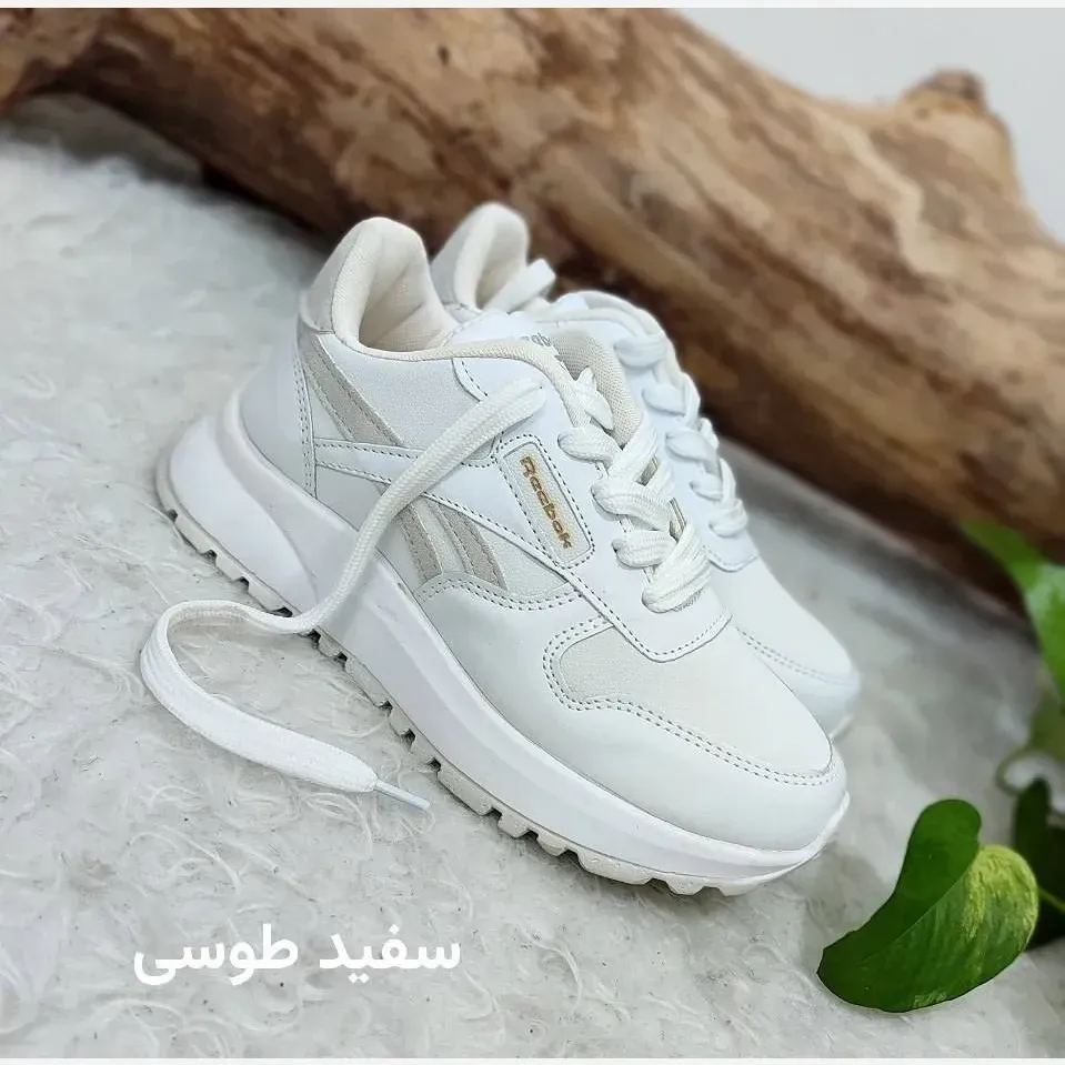 کتونی طبی لژ دار زنانه ریبوک چرم صنعتی سفید مشکی کرم 37 تا 40