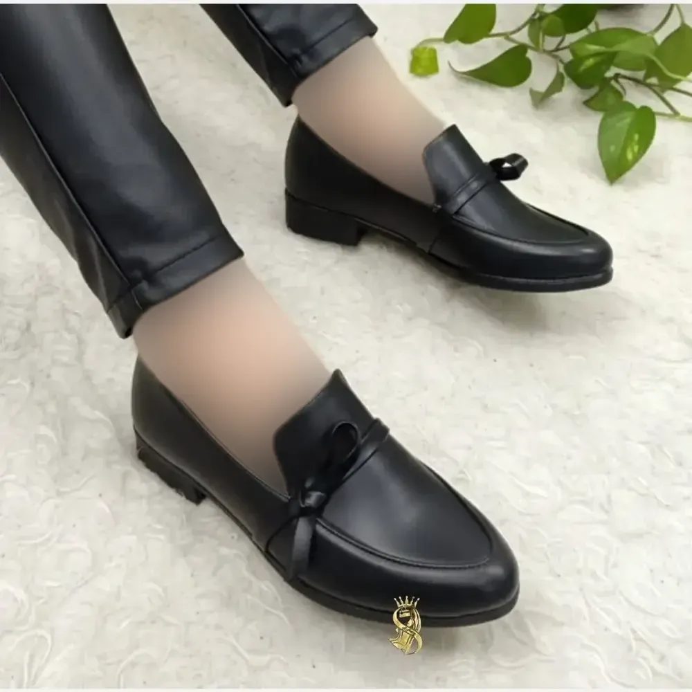 کفش کالج طبی زنانه مدل گره ای رویه چرم مشکی سایز 37 تا 39