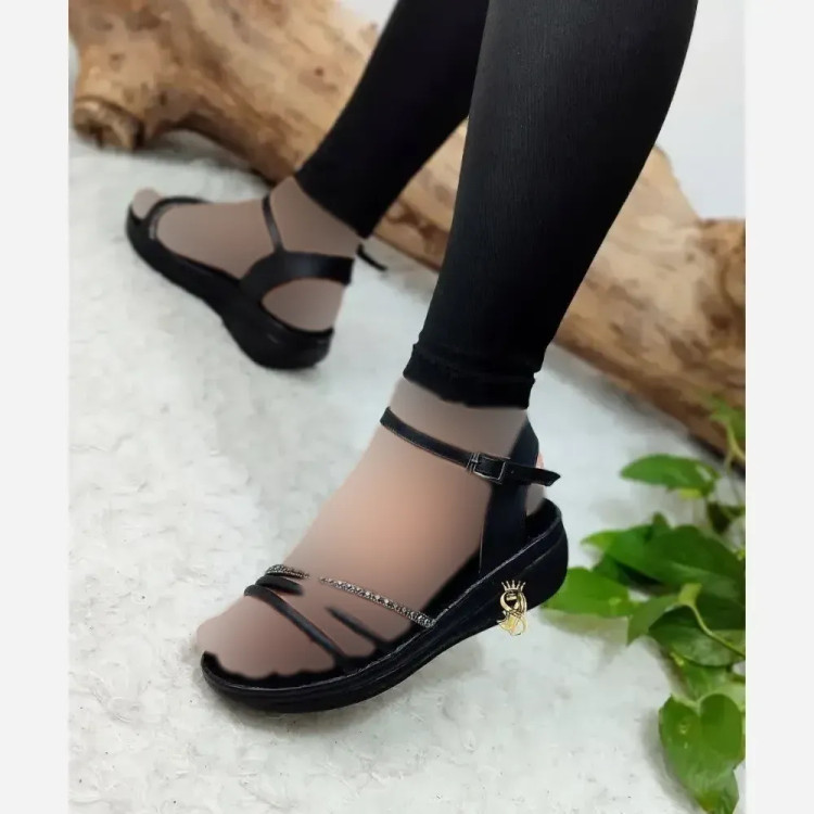 صندل طبی نگینی مدل الماس زنانه چرم مشکی سایز 38 تا 39