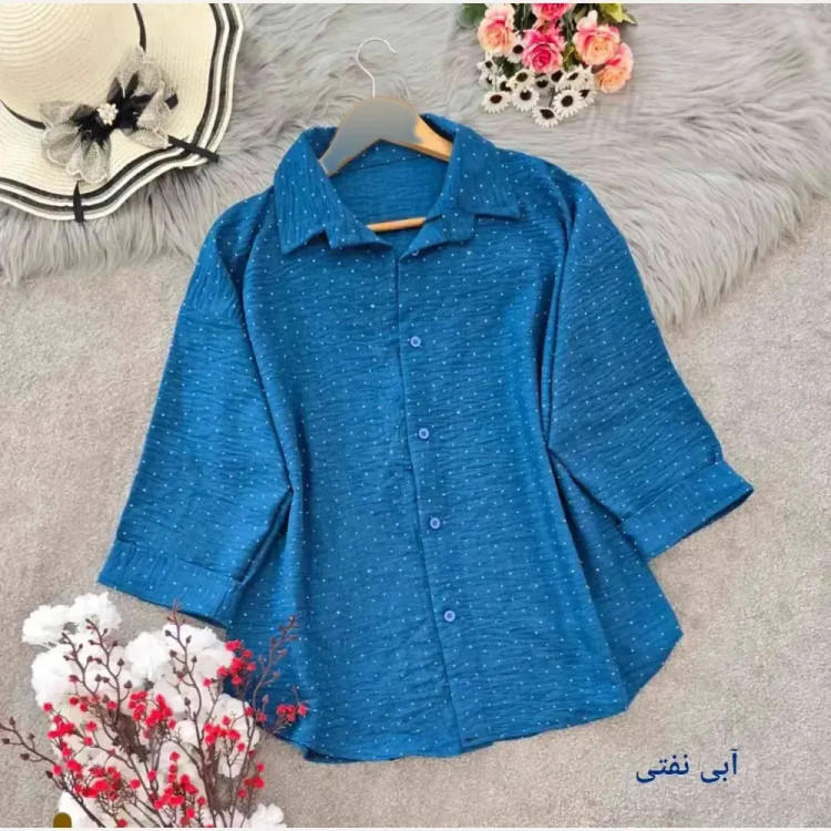 شومیز نگینی افروز شانتون نگینی فری سایز زنانه قد 70 دور سینه 114 رنگبندی متنوع بدون چروک و آبرفت