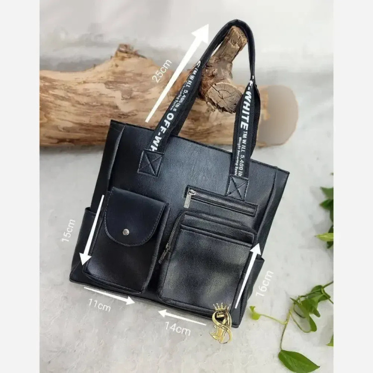کیف اسپرت دانشجویی مدل اف وایت چرم صنعتی بزرگ جادار خردلی مشکی ابعاد 31*33