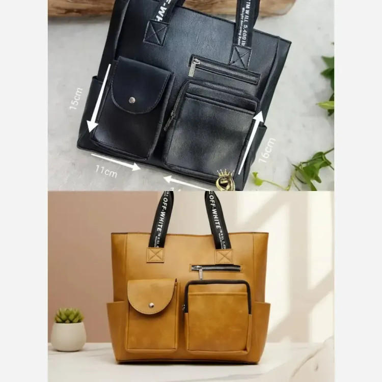 کیف اسپرت دانشجویی مدل اف وایت چرم صنعتی بزرگ جادار خردلی مشکی ابعاد 31*33