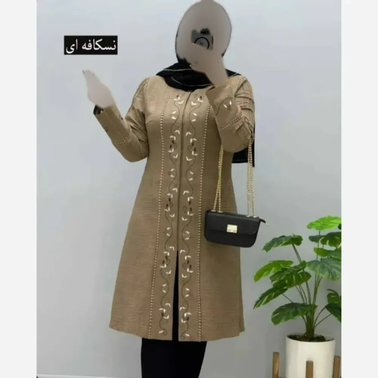 مانتو مزونی دلوین پارت 3 یقه گرد شانتون صوفیا جودن سایزبندی 40 تا 54