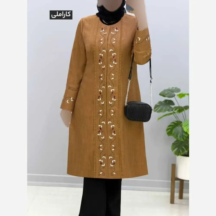 مانتو مزونی دلوین پارت 3 یقه گرد شانتون صوفیا جودن سایزبندی 40 تا 54