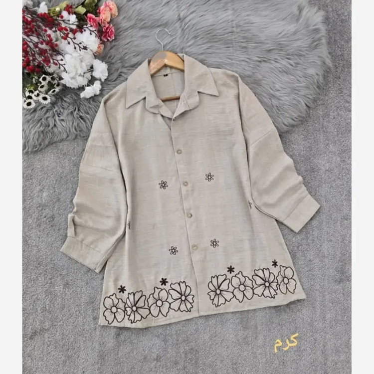 شومیز مانتویی مهگل شانتون گلدوزی شده قد 75 در رنگبندی متنوع