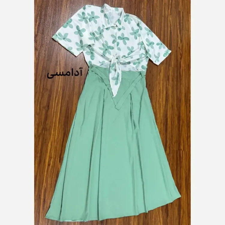 ست شومیز دامن گره ای پینترستی پلومریا باکیفیت جنس الیزه و فلور بوگاتی فری سایز 38-50