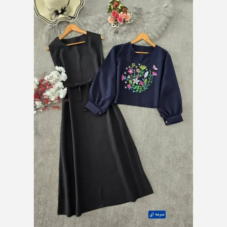 ست رویه و سارافون آرامش جنس مازراتی گلدوزی شده فری سایز
