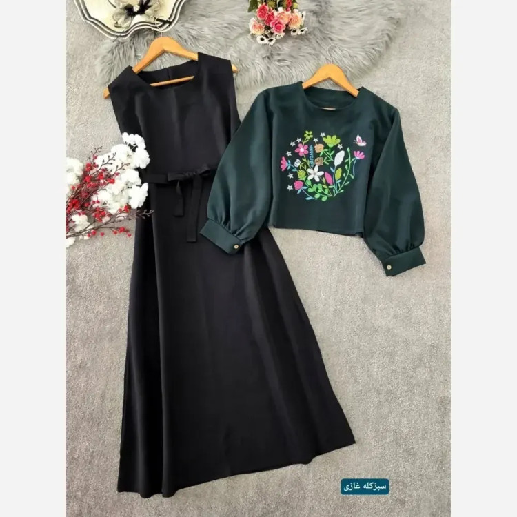 ست رویه و سارافون آرامش جنس مازراتی گلدوزی شده فری سایز