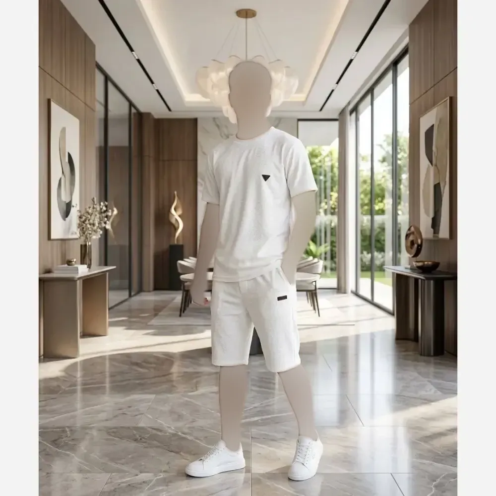 تیشرت شلوارک کامپیوتری مردانه فلامنت سفید سایز L XL