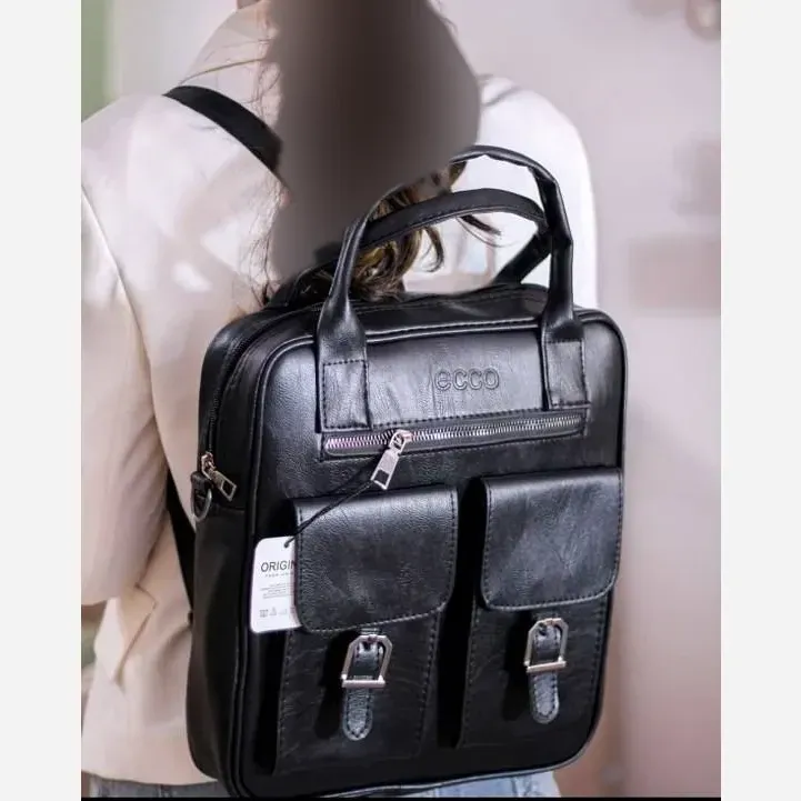 کیف دانشجویی سه کاره مدل اکو چرم صنعتی درجه یک مشکی گردویی ابعاد 28*31