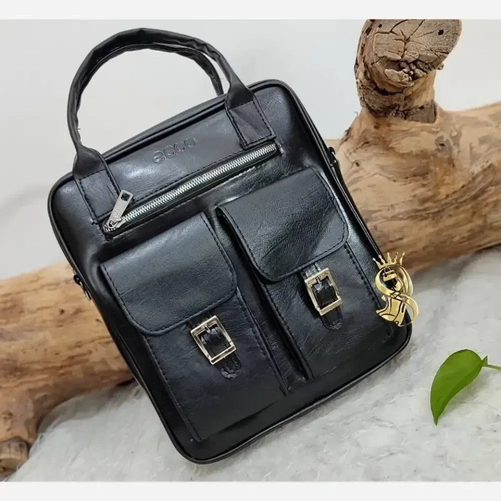 کیف دانشجویی سه کاره مدل اکو چرم صنعتی درجه یک مشکی گردویی ابعاد 28*31