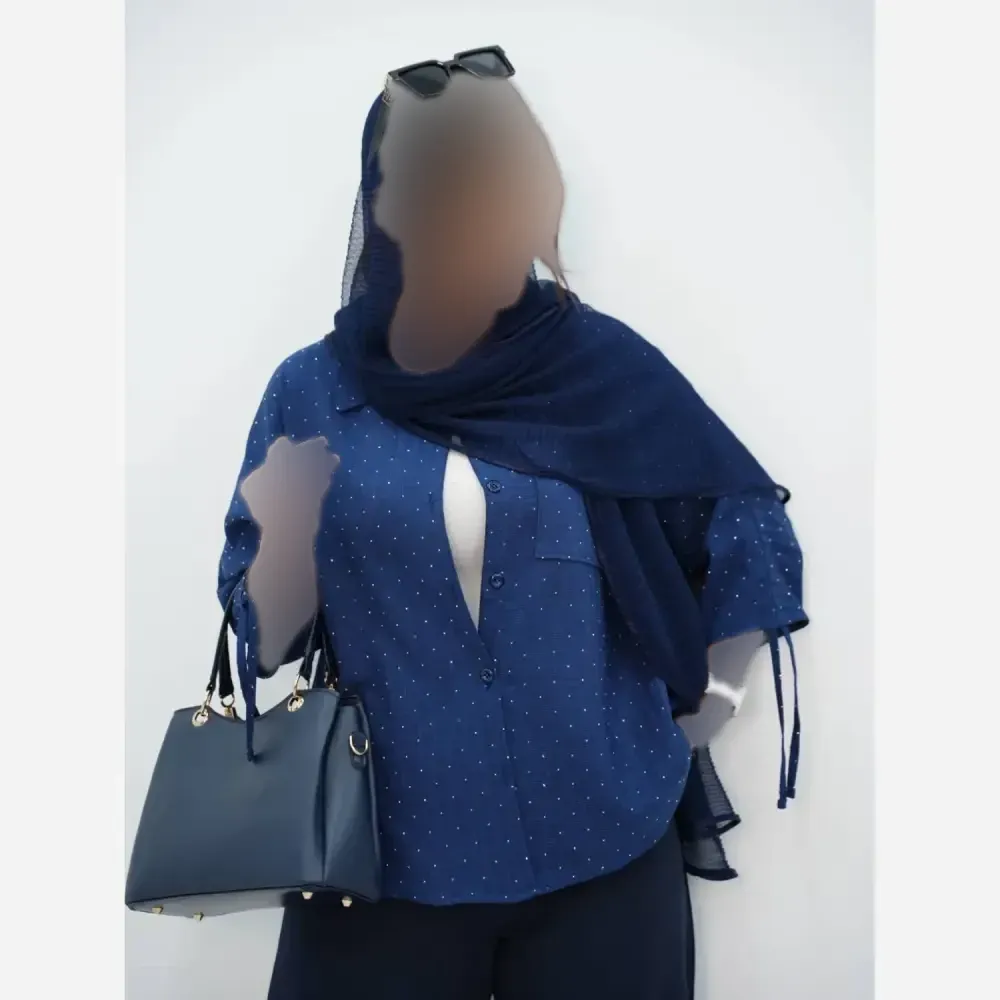 شومیز نگین دار آستین گت جنس شانتون فری سایز