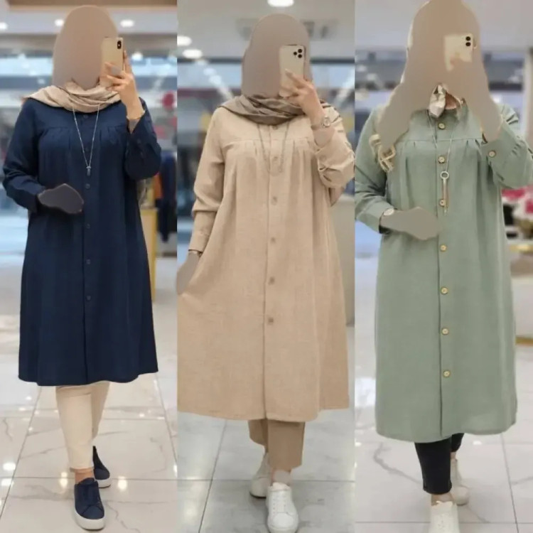 مانتو بلند شایسته جنس شانتون زیپی فری سایز رنگ کرم سرمه ای نسکافه ای سبزسدری
