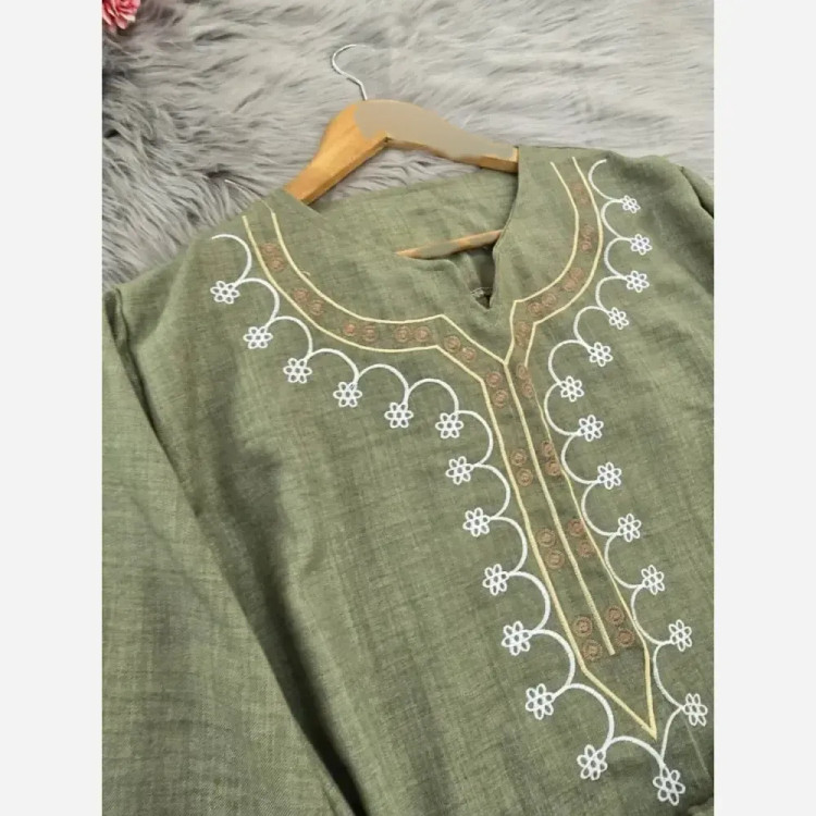 ست تونیک شلوار شرمین جنس شانتون فری سایز (38_50) گلدوزی شده کولر دار