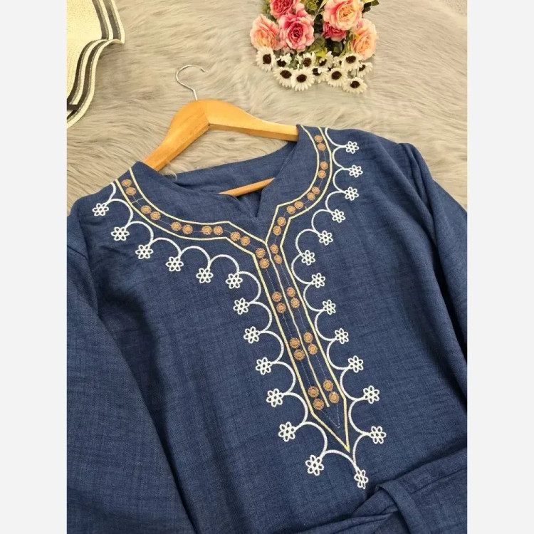 ست تونیک شلوار شرمین جنس شانتون فری سایز (38_50) گلدوزی شده کولر دار
