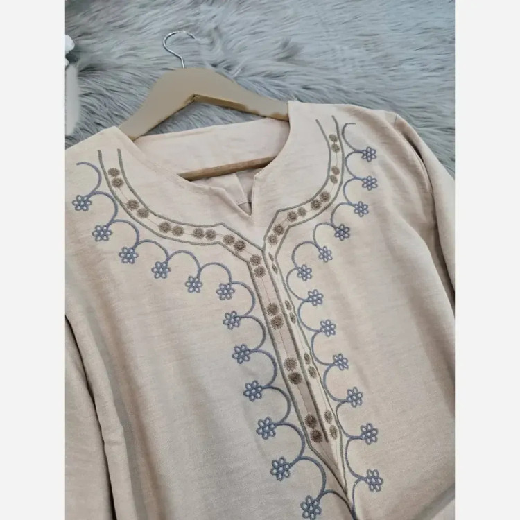 ست تونیک شلوار شرمین جنس شانتون فری سایز (38_50) گلدوزی شده کولر دار
