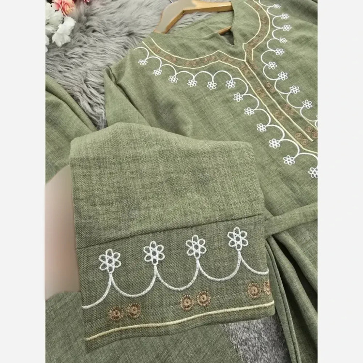 ست تونیک شلوار شرمین جنس شانتون فری سایز (38_50) گلدوزی شده کولر دار