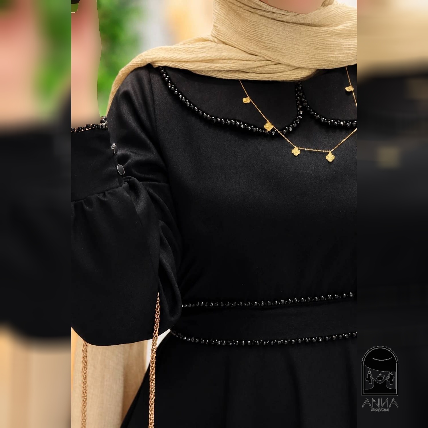 پیراهن زنانه مدل بلند مروارید جنس الیزه خرجکار مروارید فری سایز