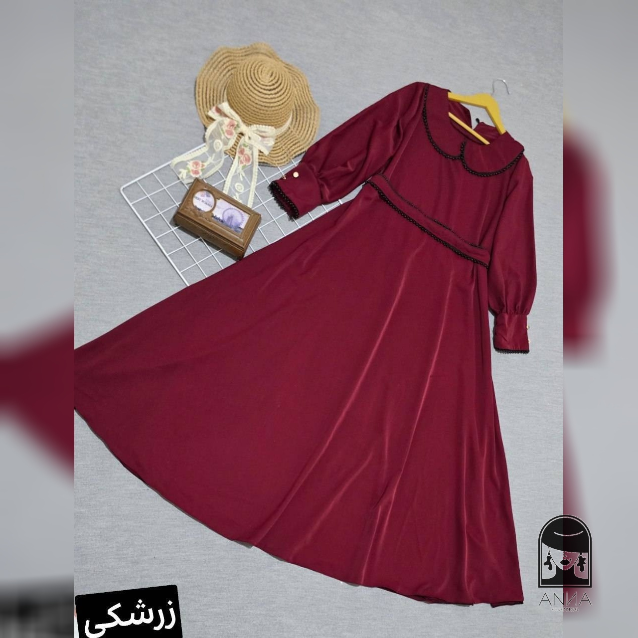 پیراهن زنانه مدل بلند مروارید جنس الیزه خرجکار مروارید فری سایز