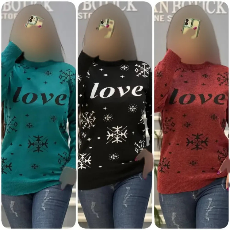 بلوز بافت زنانه مدل Love جنس بافت گرم بالا فشرده فری سایز