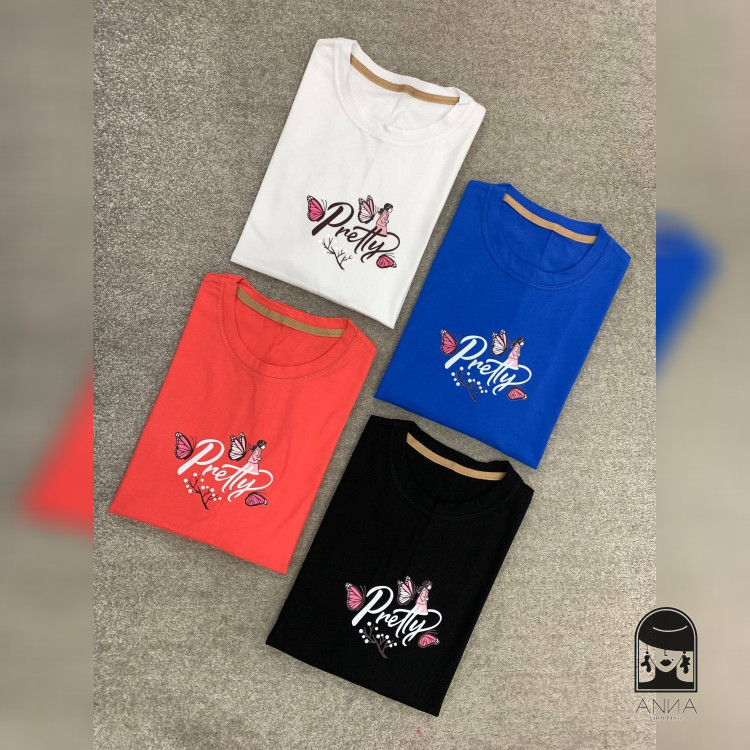 تیشرت زنانه مدل باکسی پروانه جنس پنبه فری سایز 36 تا 48
