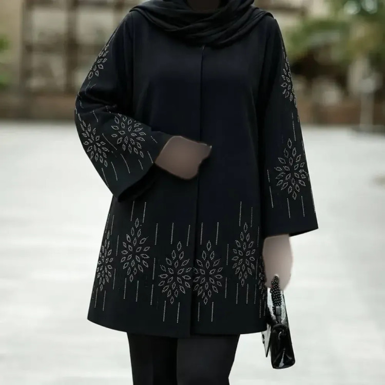 کت مجلسی زنانه آرزو جنس شانتون اندوزی جت بلک رنگ مشکی