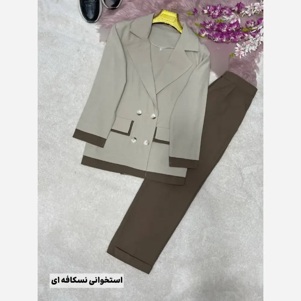 کت شلوار زنانه لنینت مدل سوران رنگ کرم سبز استخوانی سایز 38 تا 46
