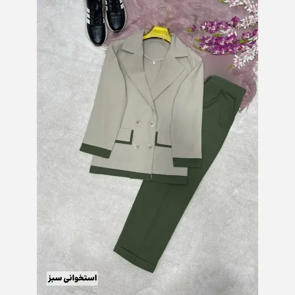 کت شلوار زنانه لنینت مدل سوران رنگ کرم سبز استخوانی سایز 38 تا 46