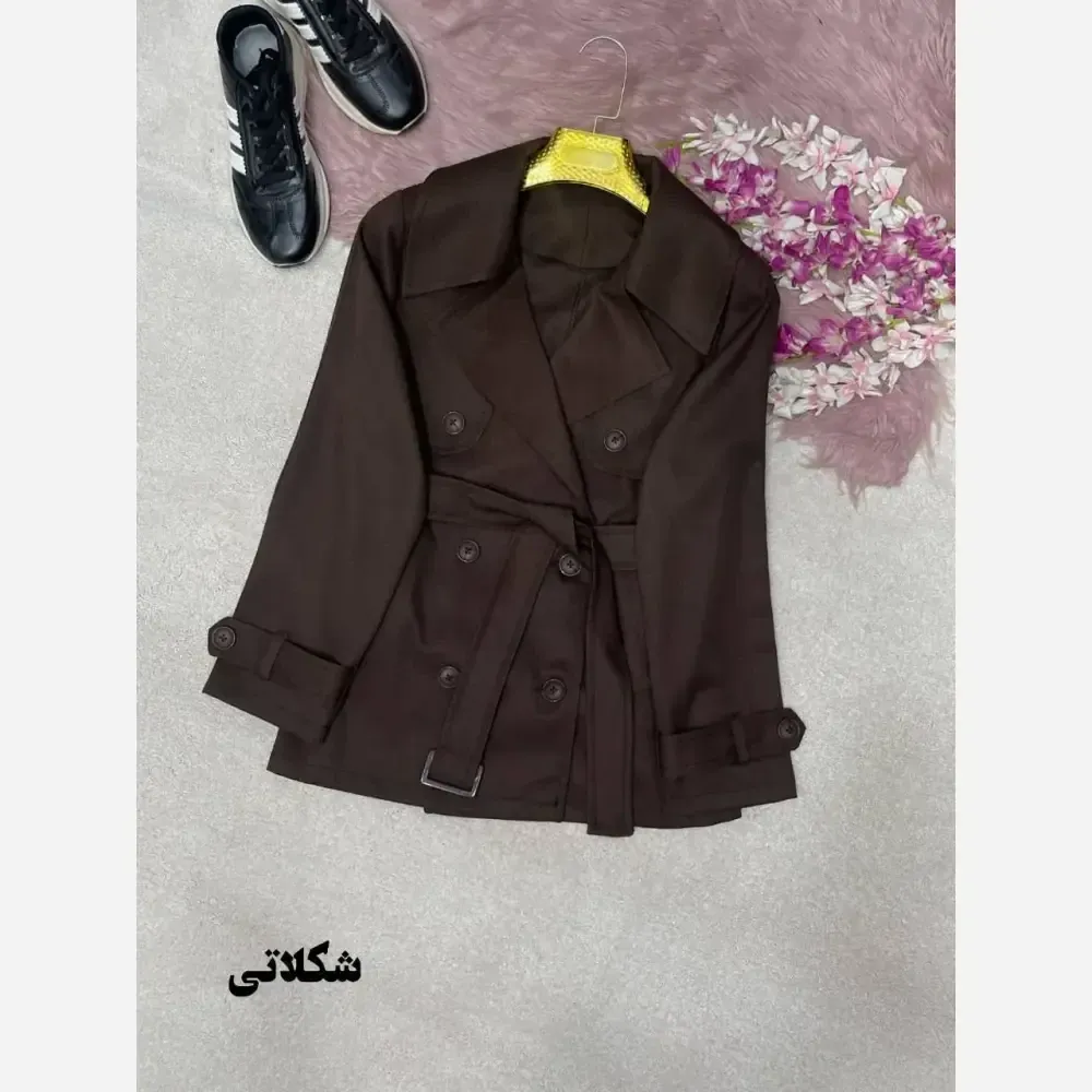 ترنچ کت کوتاه زنانه مدل هیوا جنس کتان استانبولی فری سایز