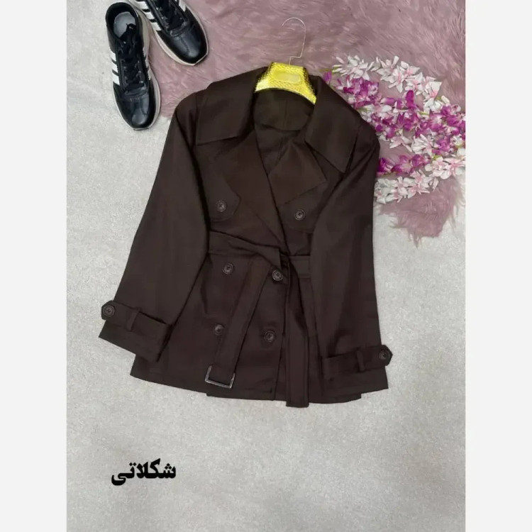 ترنچ کت کوتاه زنانه مدل هیوا جنس کتان استانبولی فری سایز