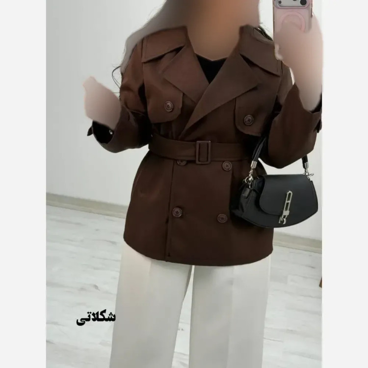 ترنچ کت کوتاه زنانه مدل هیوا جنس کتان استانبولی فری سایز