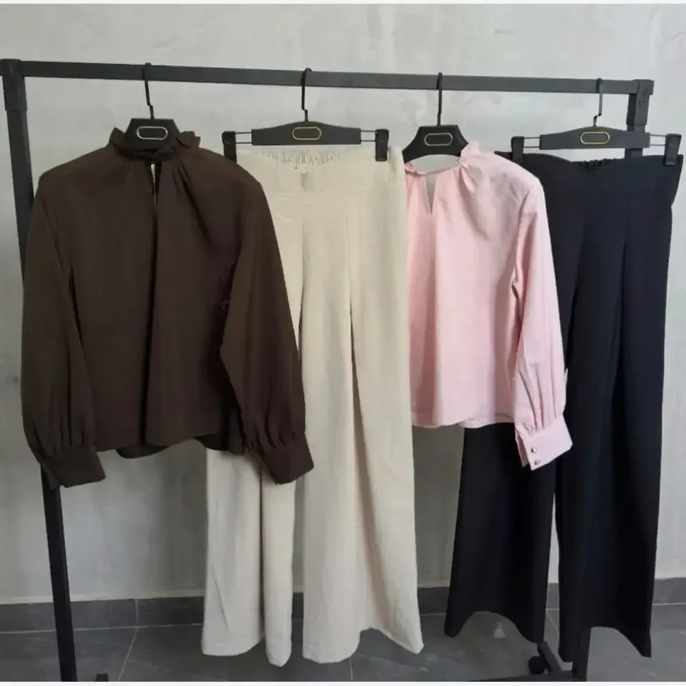 ست شومیز شلوار زنانه جنس سیلک پری رنگ صورتی و لیمویی فری سایز