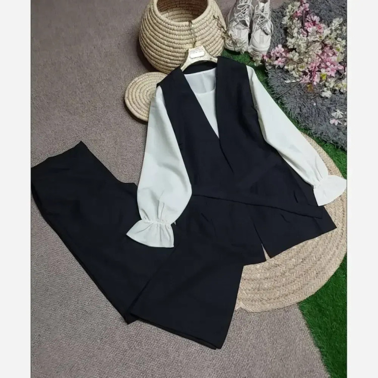 ست چهارتیکه زنانه مدل سورینو یقه دلبر جنس بزیاق اعلا سایز 38 تا 46 رنگ مشکی قهوه ای تیره سرمه ای تیره
