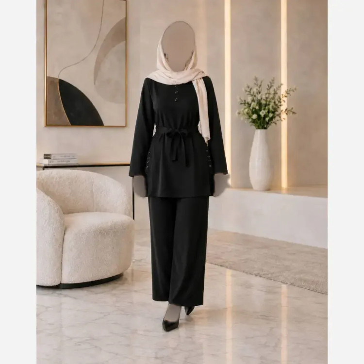 ست تونیک شلوار زنانه کبریتی درجه یک رنگ مشکی فری سایز