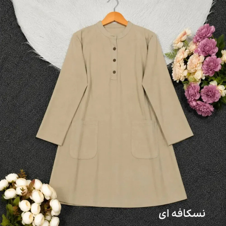 تونیک جلو بسته لنین روژین رنگ کرم سرخابی سفید فری سایز