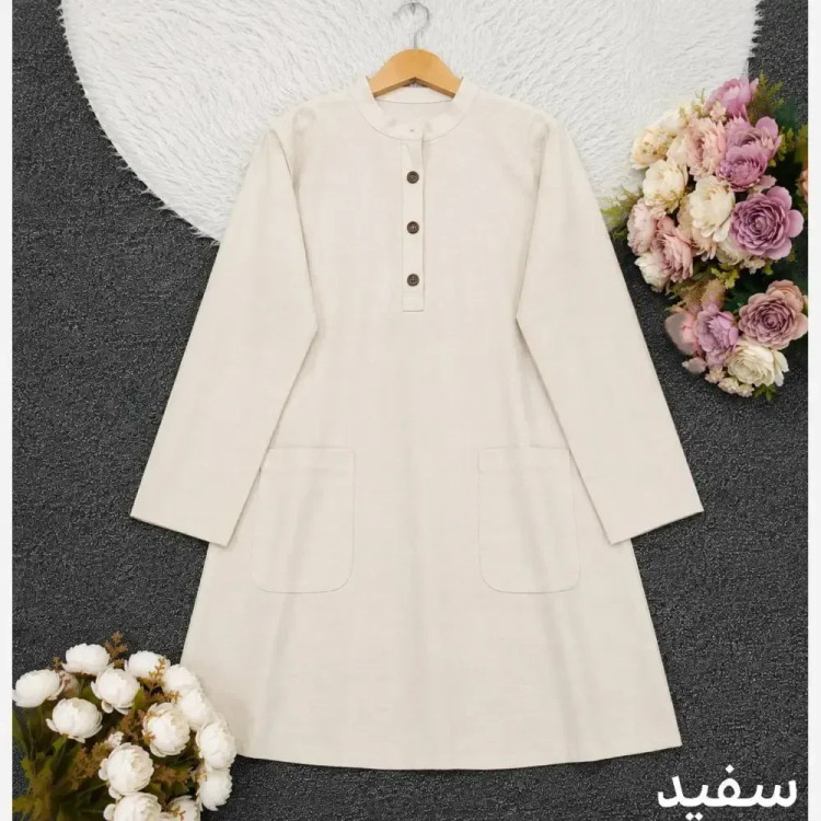تونیک جلو بسته لنین روژین رنگ کرم سرخابی سفید فری سایز