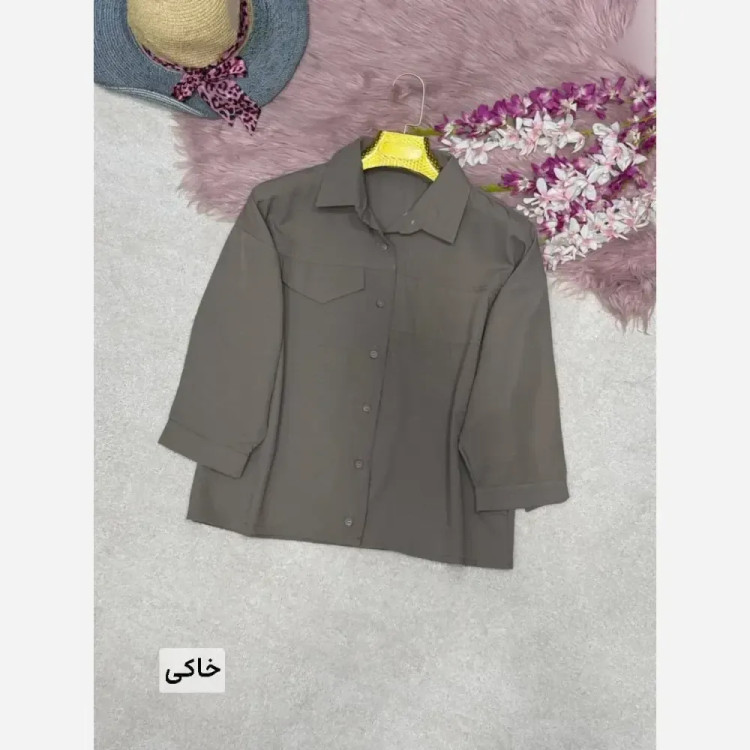 شومیز زنانه مدل نیکا جنس پری سیلک خنک رنگ مشکی نسکافهای کنفی خاکی سایز فری 38 تا 46