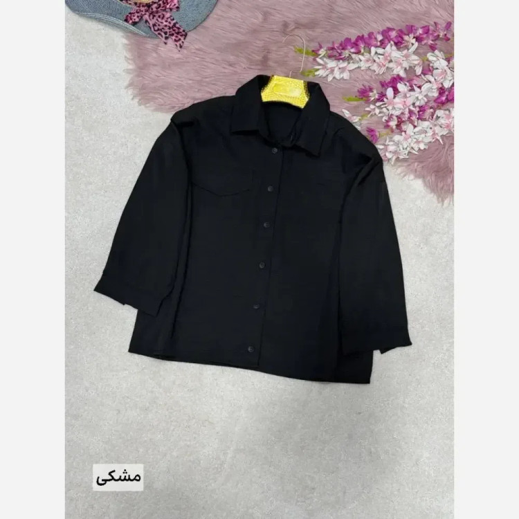 شومیز زنانه مدل نیکا جنس پری سیلک خنک رنگ مشکی نسکافهای کنفی خاکی سایز فری 38 تا 46