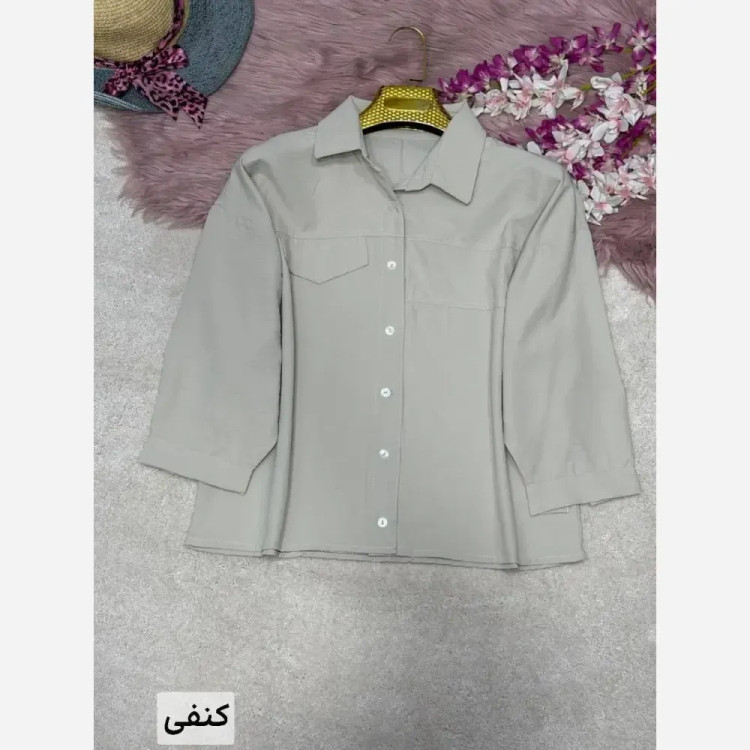 شومیز زنانه مدل نیکا جنس پری سیلک خنک رنگ مشکی نسکافهای کنفی خاکی سایز فری 38 تا 46
